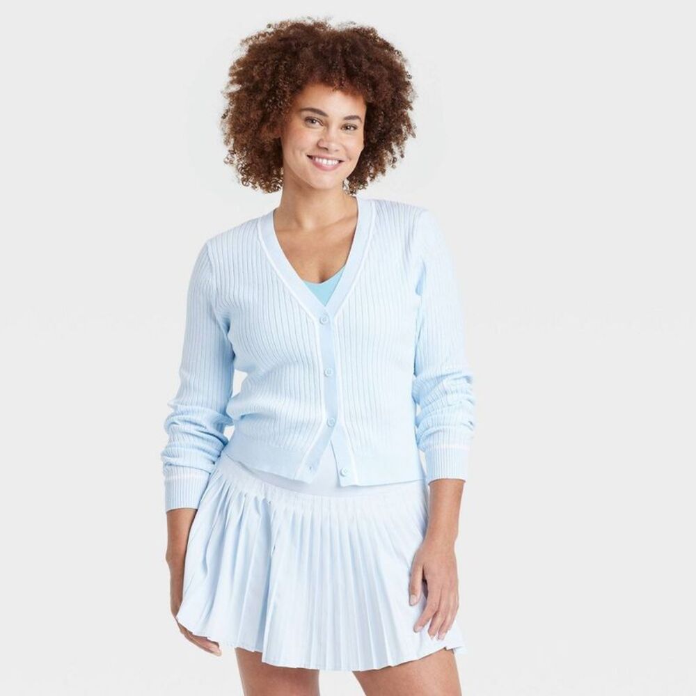 All In Motion - Women's Tipped Ribbed Cardigan Sweater - All In Mo Blue - Picture 3 of 4